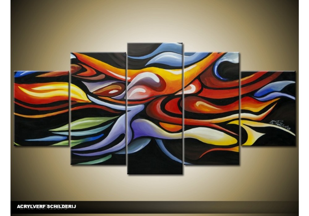 Lezen Aanzetten Haast je Acryl Schilderij Modern | Zwart, Rood, Geel | 150x70cm