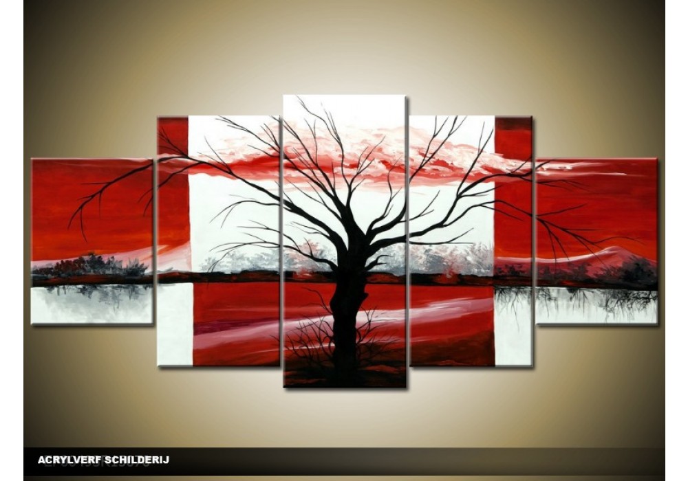 Acryl Schilderij Rood, Zwart, Wit | 150x70cm