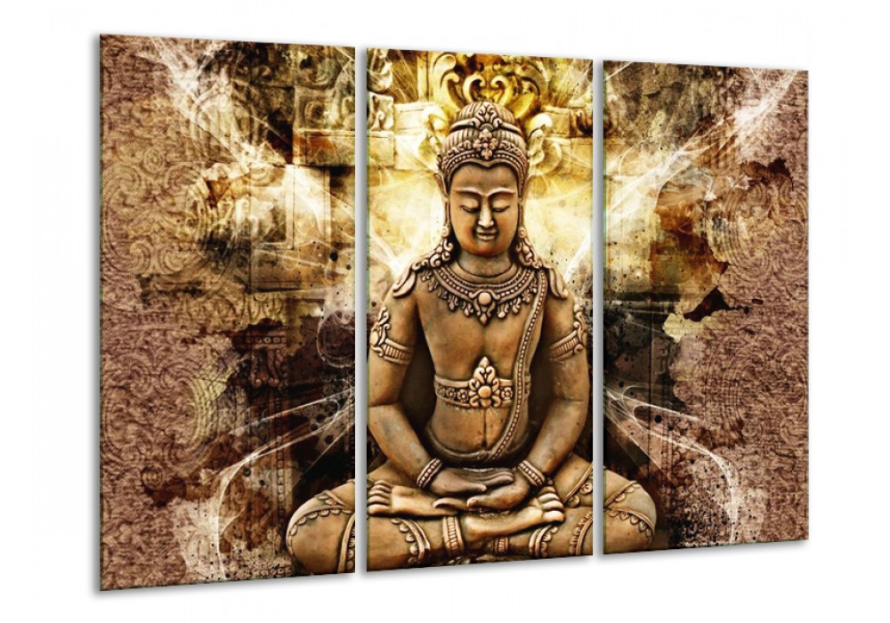 Burger Manifesteren Brochure Canvas schilderij Boeddha | Bruin, Wit, Geel | 120x80cm