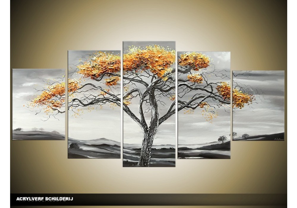 Kwijting Rusteloos trimmen Acryl Schilderij Natuur | Grijs, Bruin | 150x70cm 5Luik