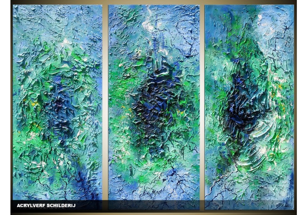 werkelijk Trillen Volwassen Acryl Schilderij Modern | Groen, Blauw | 120x80cm 3Luik