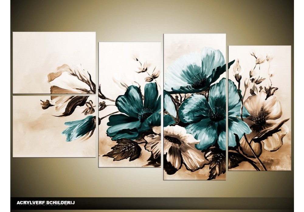 getuigenis Toepassen verdwijnen Acryl Schilderij Bloemen | Bruin, Turquoise | 130x70cm