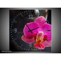 Wandklok op Canvas Orchidee | Kleur: Rood, Zwart, Grijs | F001396C